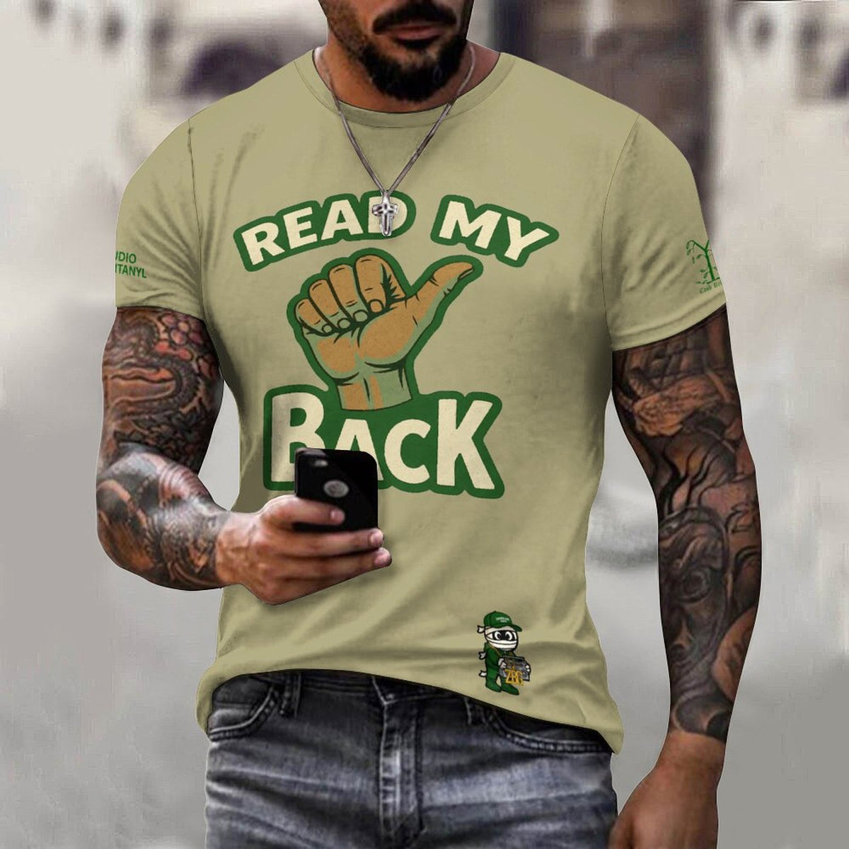 Read My Back Cotton T-Shirt Tan & Green