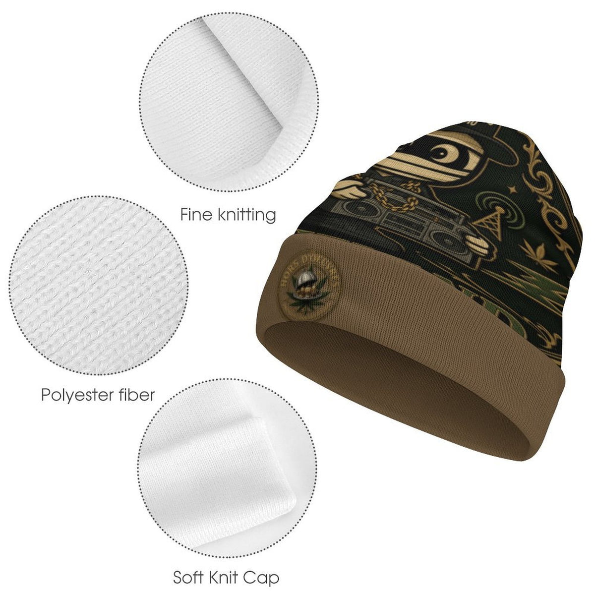 Hors D'oeuvres  Knit Beanie Hat Brown
