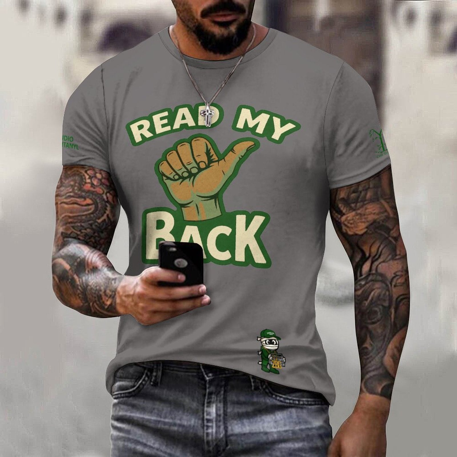 Read My Back Cotton T-Shirt Grey & Green