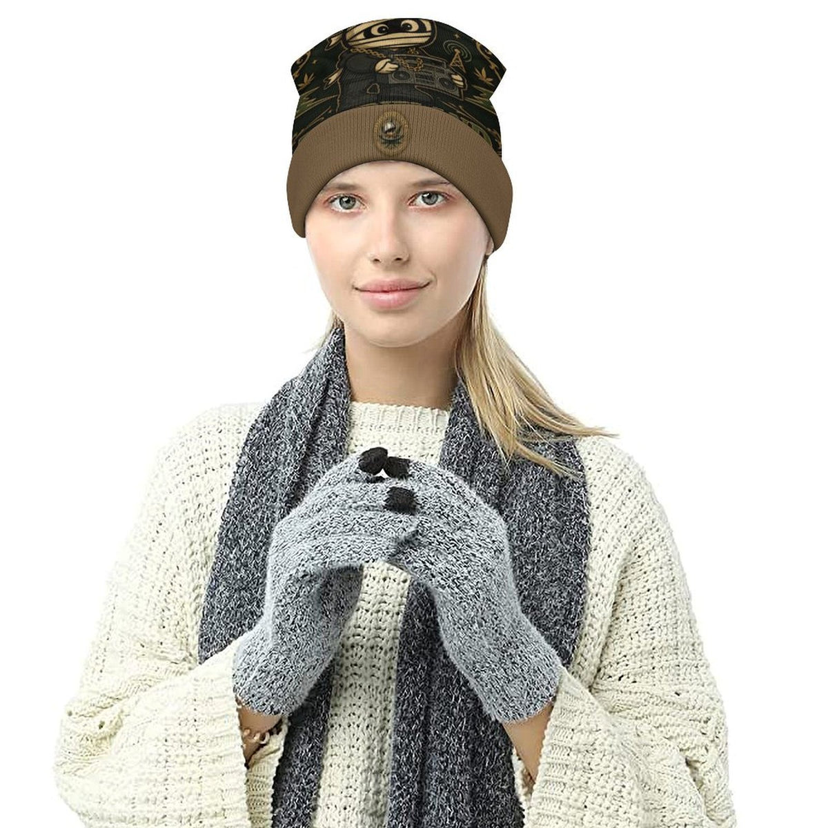 Hors D'oeuvres  Knit Beanie Hat Brown