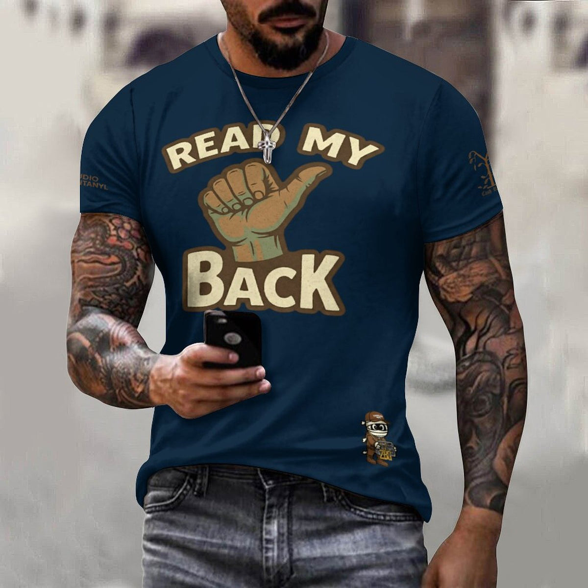 Read My Back Cotton T-Shirt Blue & Brown